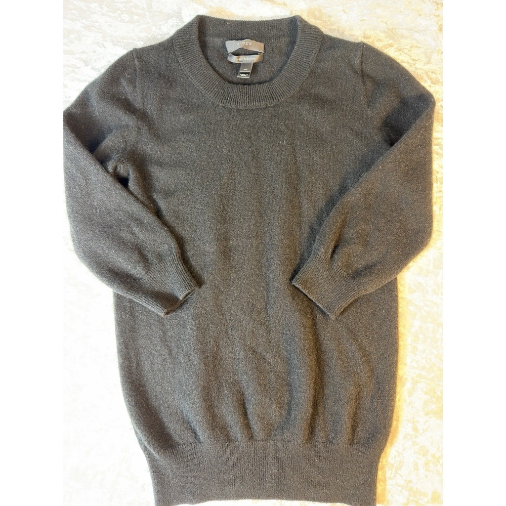J.Crew Italian Cashmere Sweater Women's XXS Black 3/4 Sleeve Crew Neck‎ Soft